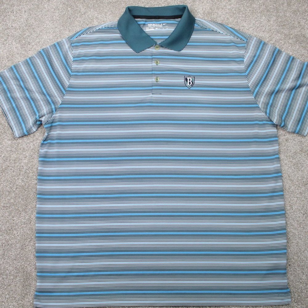 Nike Golf Polo Shirt Men's XL Blue/Green Tour Performance Dri-Fit S/S Pullover‎